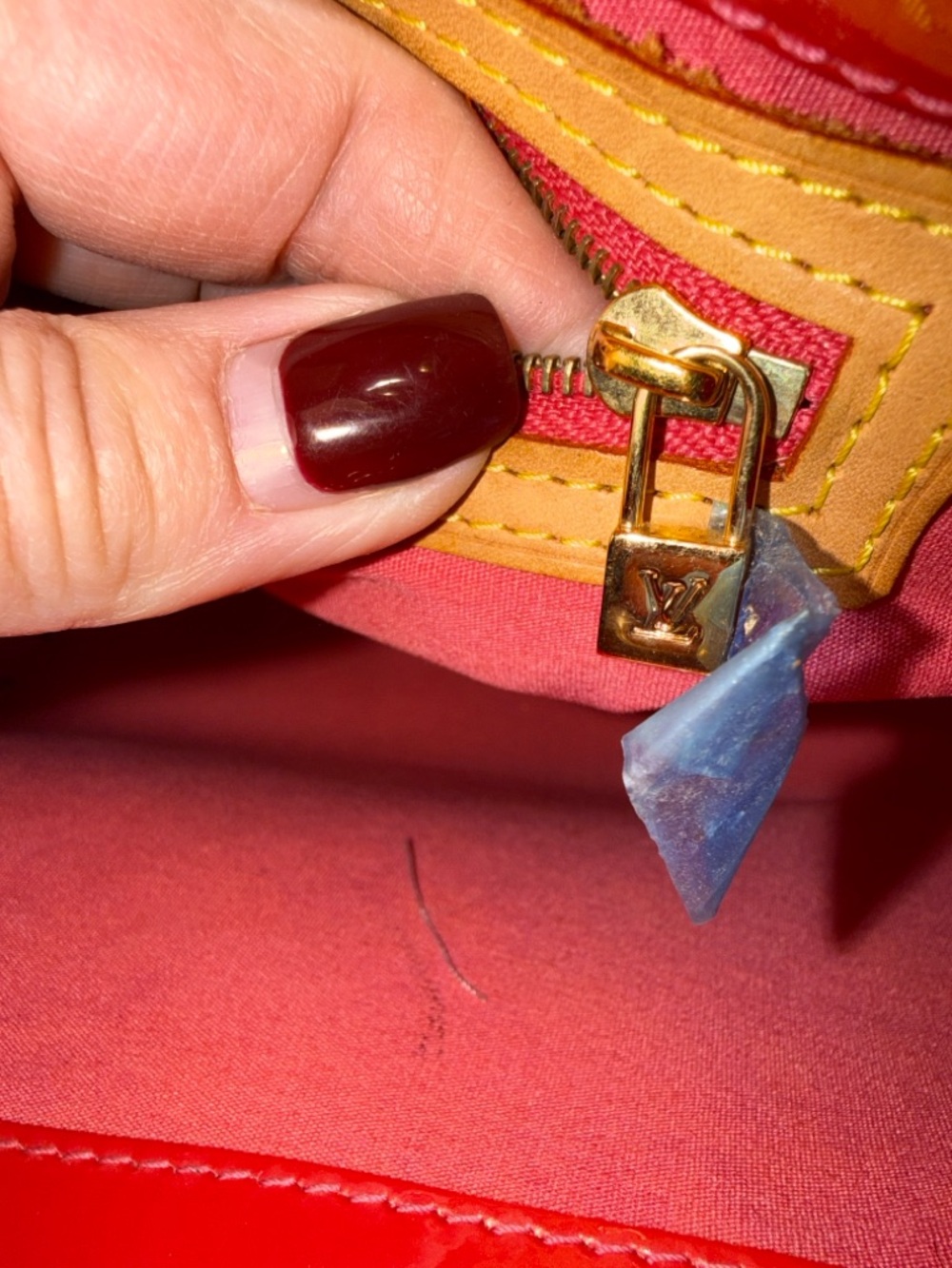 Louis Vuitton Pink Vernis Patent Tote with Tan Handles and unbranded charms. - Picture 8 of 16